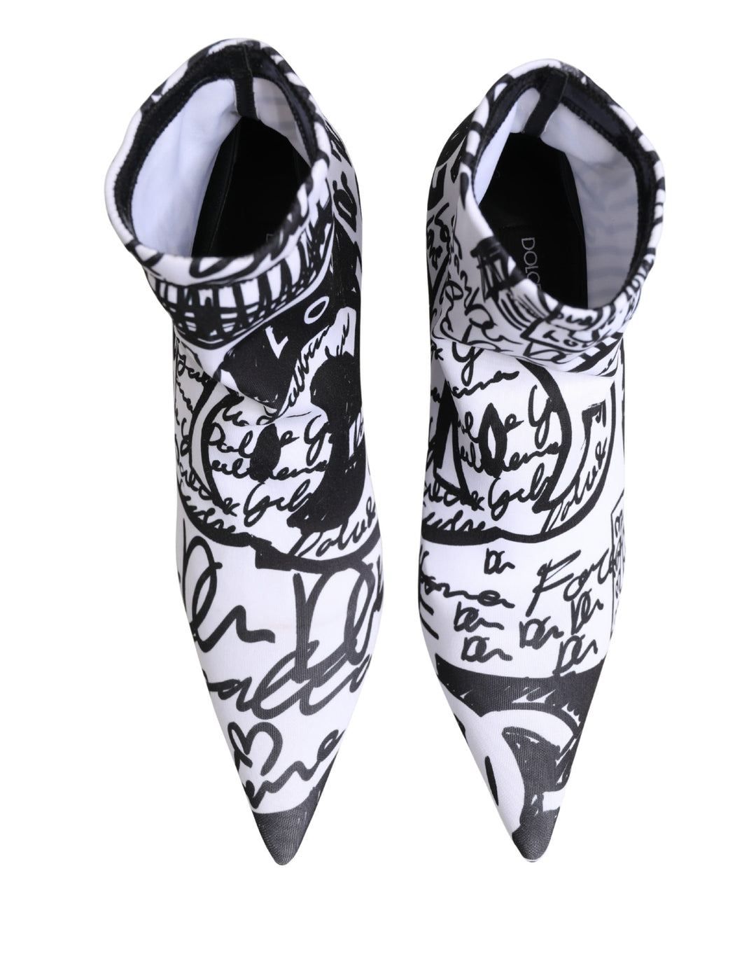 Dolce &amp; Gabbana White Graffiti Stretch Ankle Boots Shoes