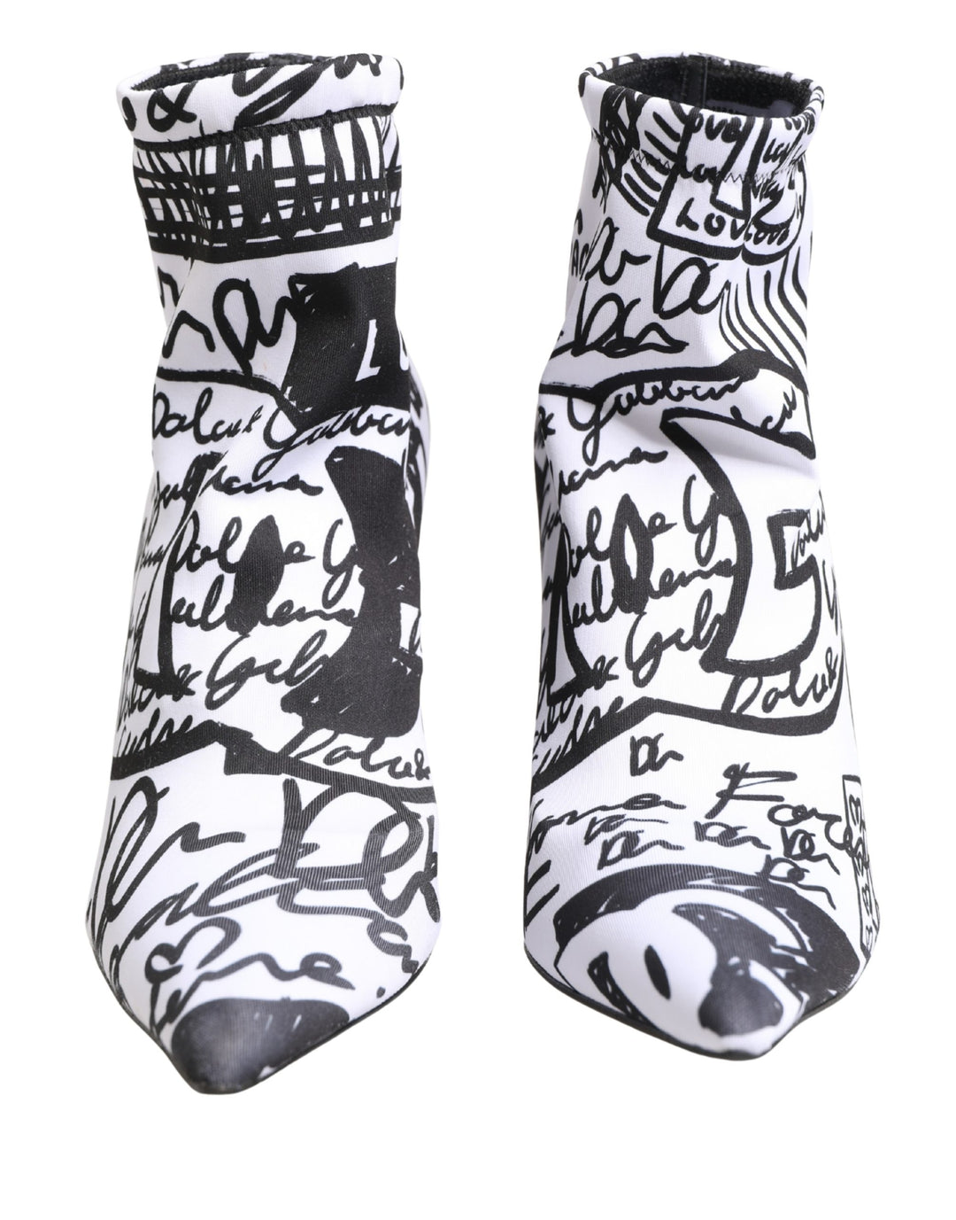 Dolce &amp; Gabbana White Graffiti Stretch Ankle Boots Shoes