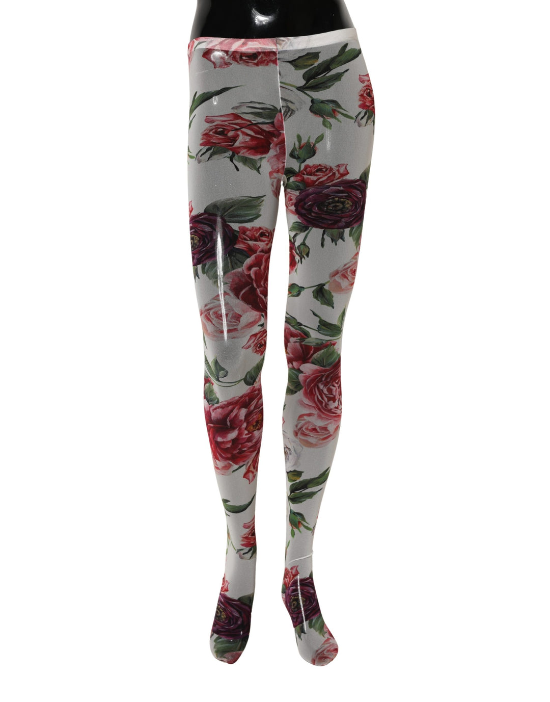 Dolce &amp; Gabbana White Nylon Floral Print Tights Stockings Socks