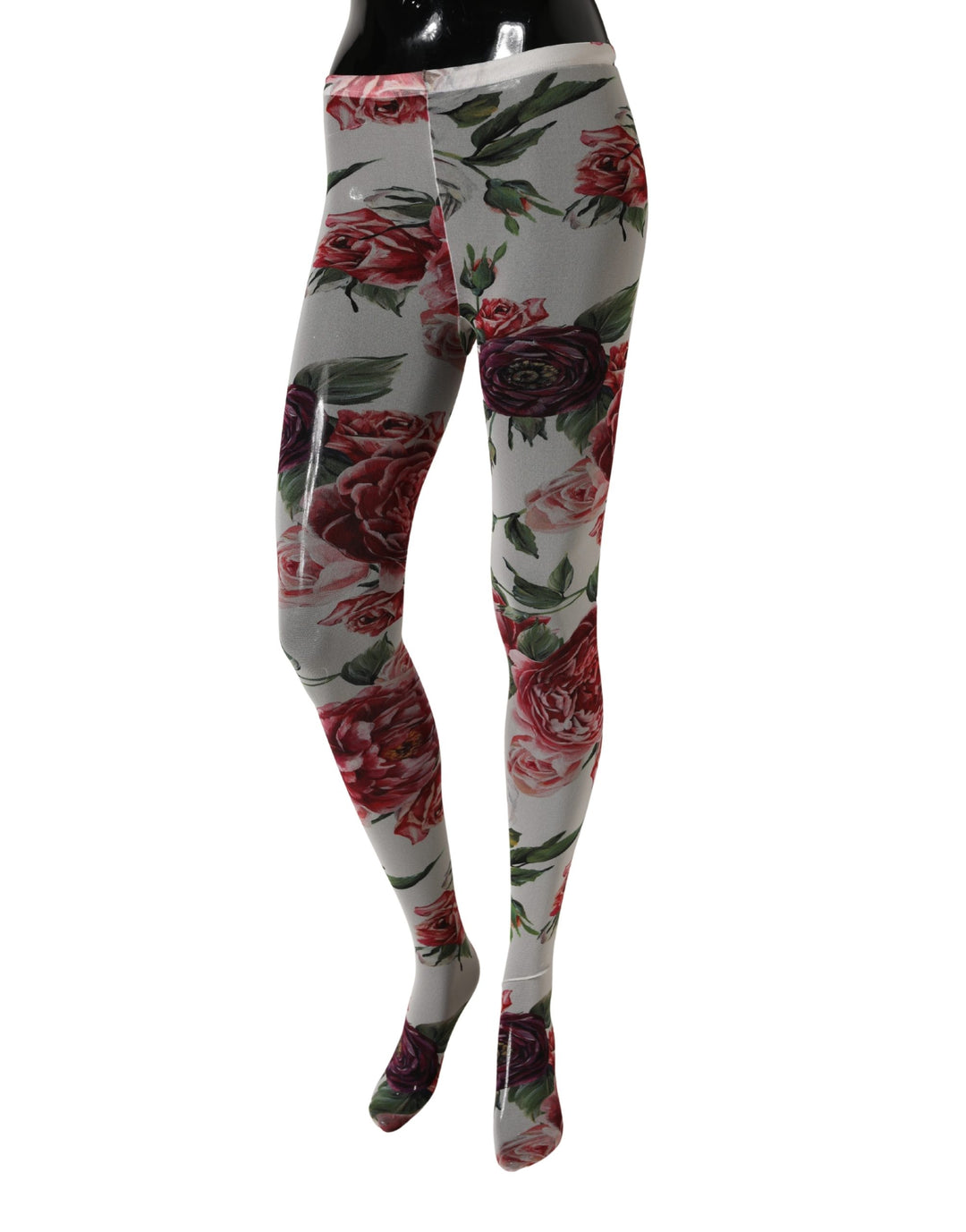 Dolce &amp; Gabbana White Nylon Floral Print Tights Stockings Socks