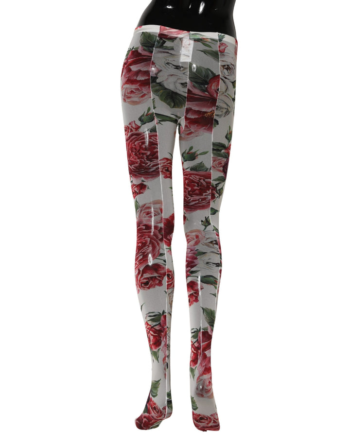 Dolce &amp; Gabbana White Nylon Floral Print Tights Stockings Socks