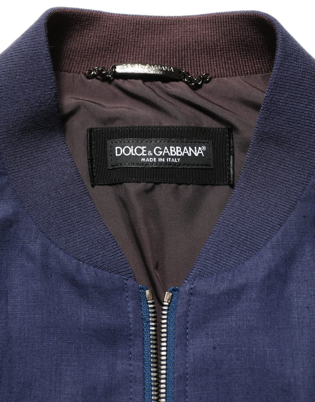 Dolce &amp; Gabbana Blue Linen Full Zip Men Bomber Jacket