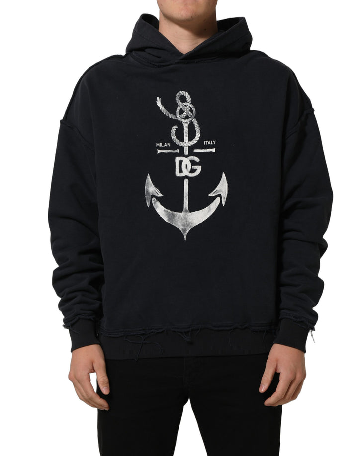 Dolce &amp; Gabbana Black Anchor Print Hooded Sweatshirt Sweater