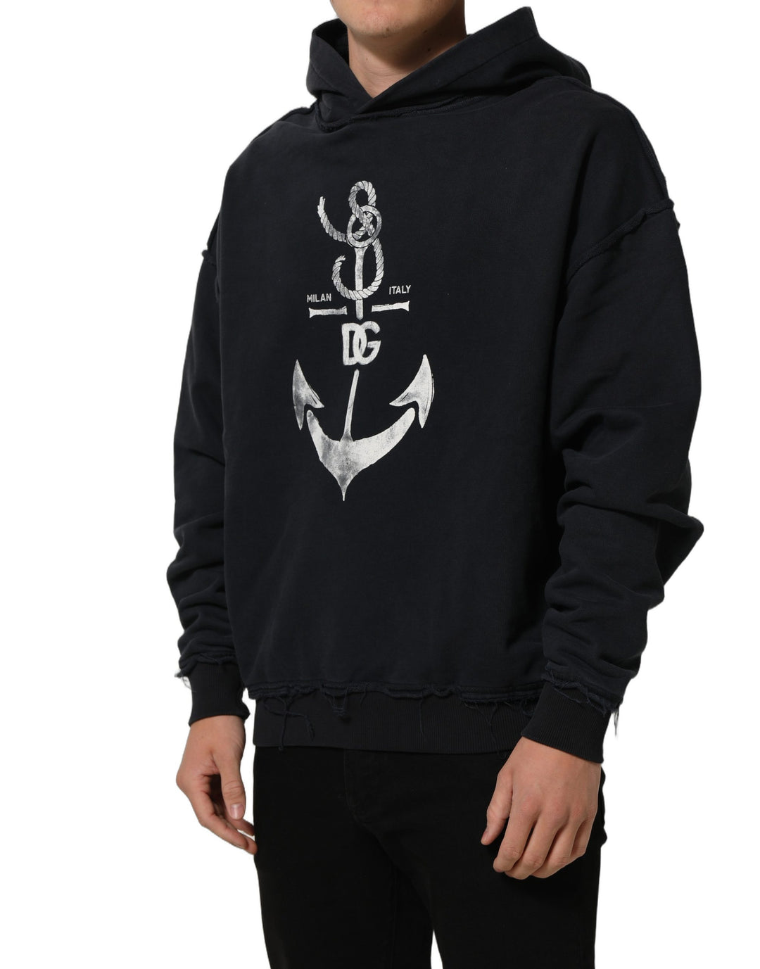 Dolce &amp; Gabbana Black Anchor Print Hooded Sweatshirt Sweater