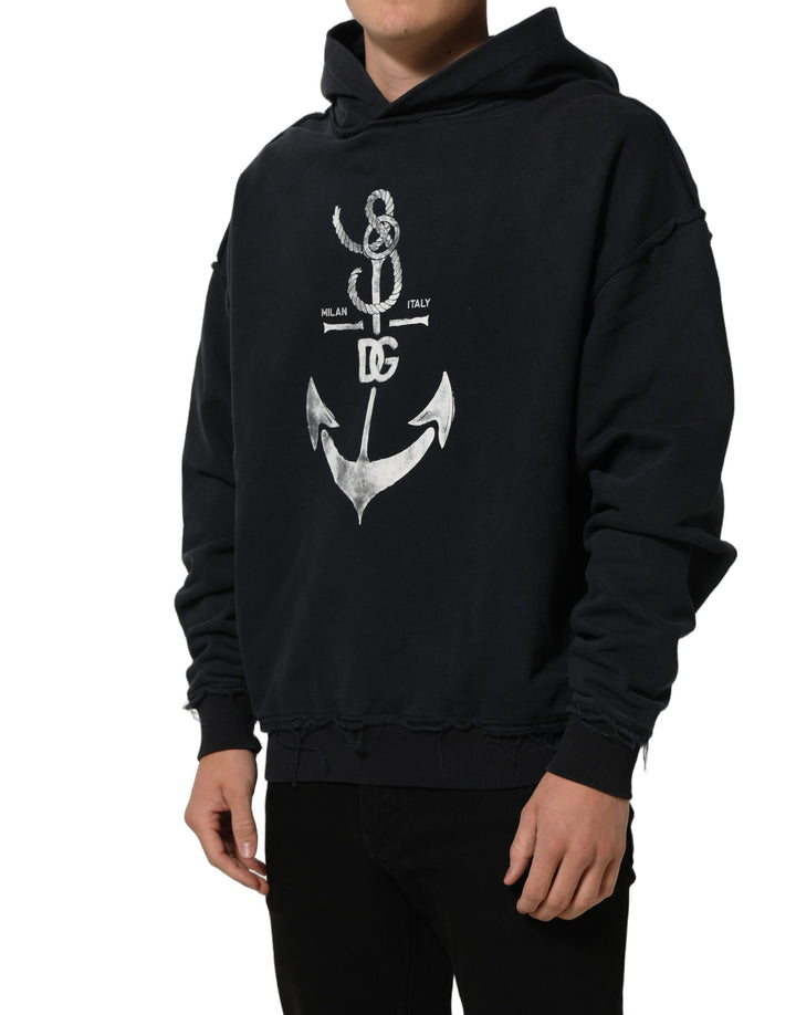Dolce &amp; Gabbana Black Anchor Print Hooded Sweatshirt Sweater