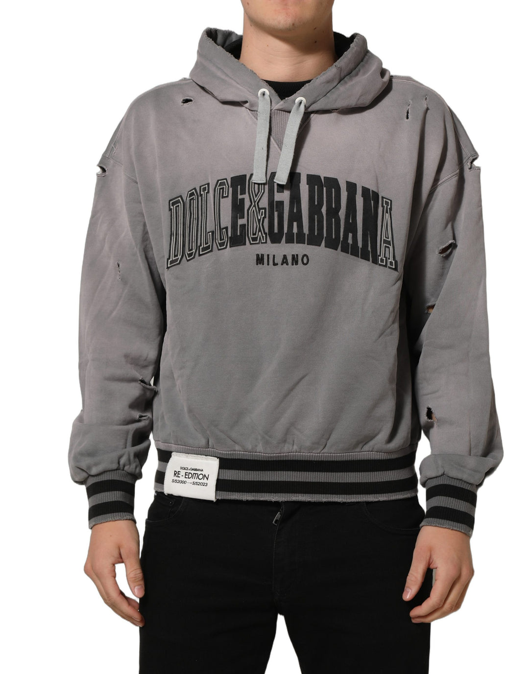 Dolce &amp; Gabbana Gray Graphic Hooded Sweatshirt Men Sweater