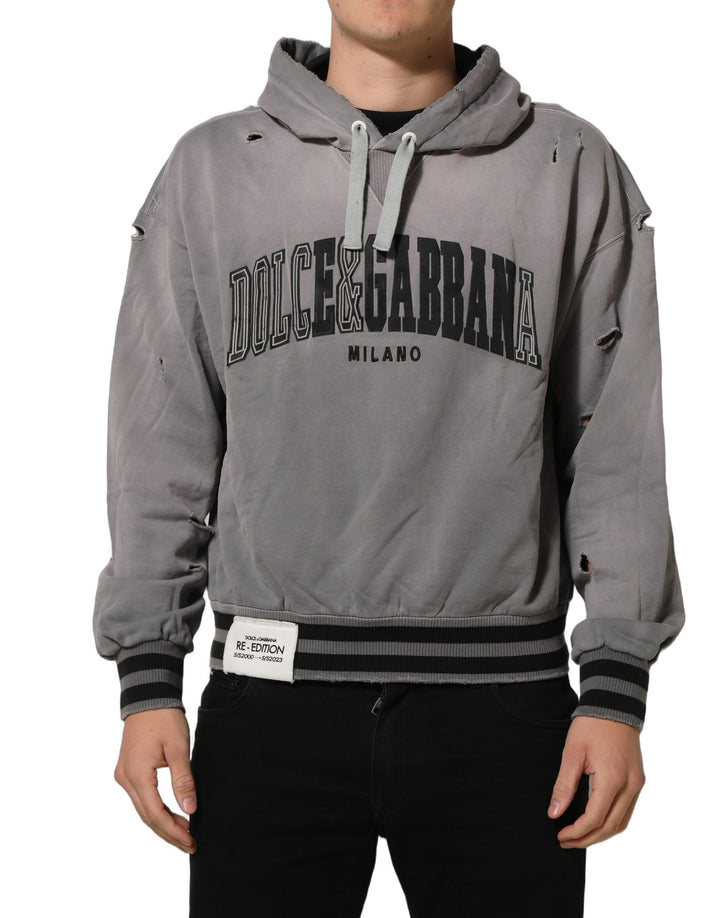 Dolce &amp; Gabbana Gray Graphic Hooded Sweatshirt Men Sweater