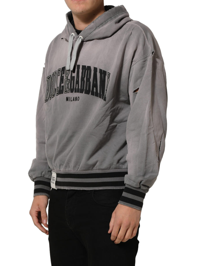 Dolce &amp; Gabbana Gray Graphic Hooded Sweatshirt Men Sweater