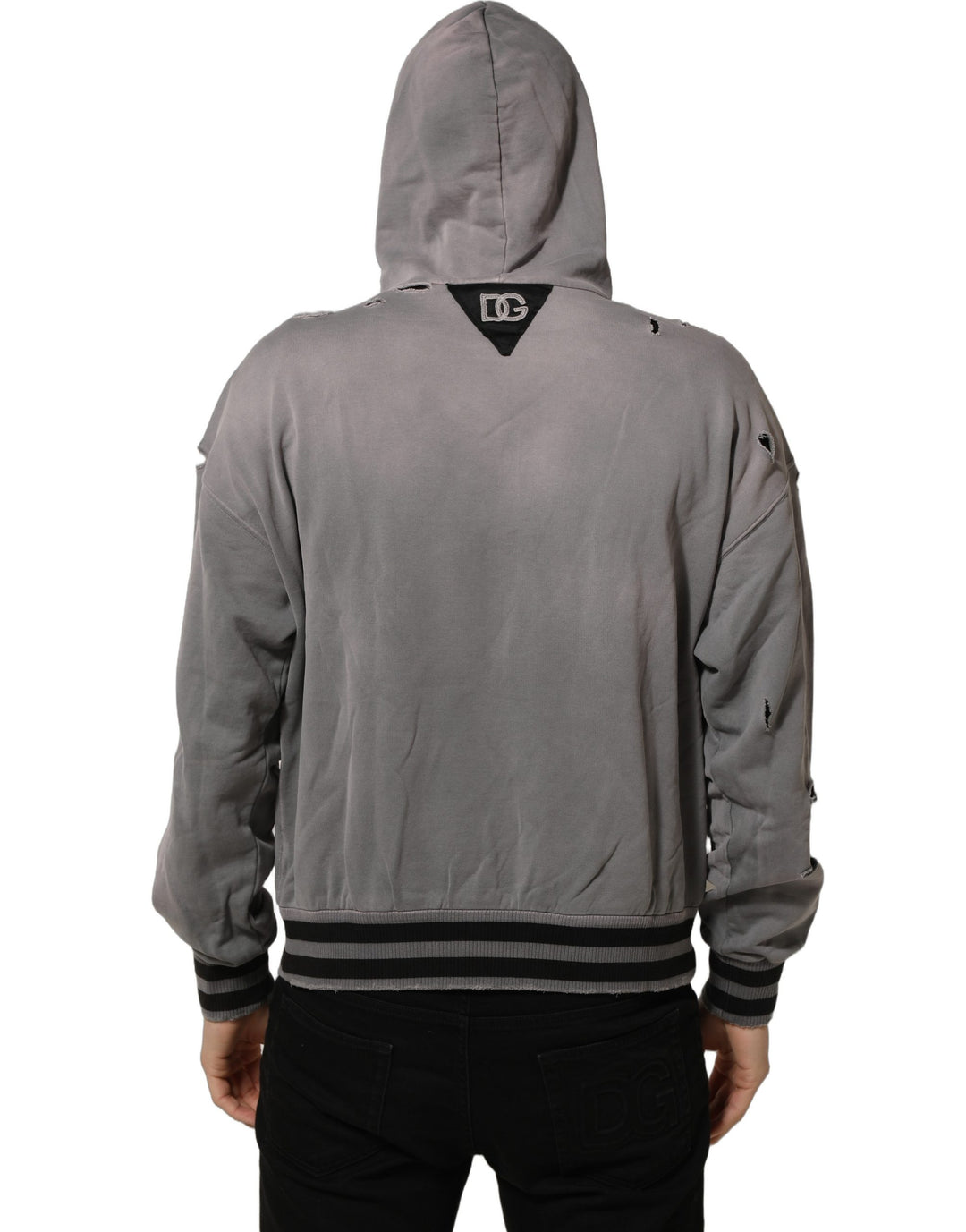 Dolce &amp; Gabbana Gray Graphic Hooded Sweatshirt Men Sweater