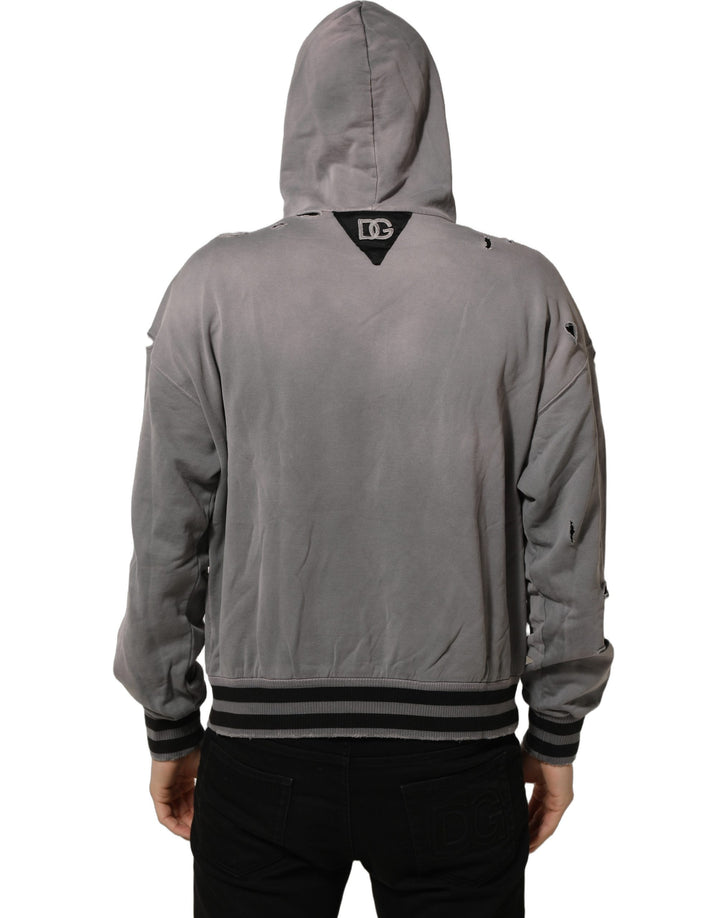 Dolce &amp; Gabbana Gray Graphic Hooded Sweatshirt Men Sweater
