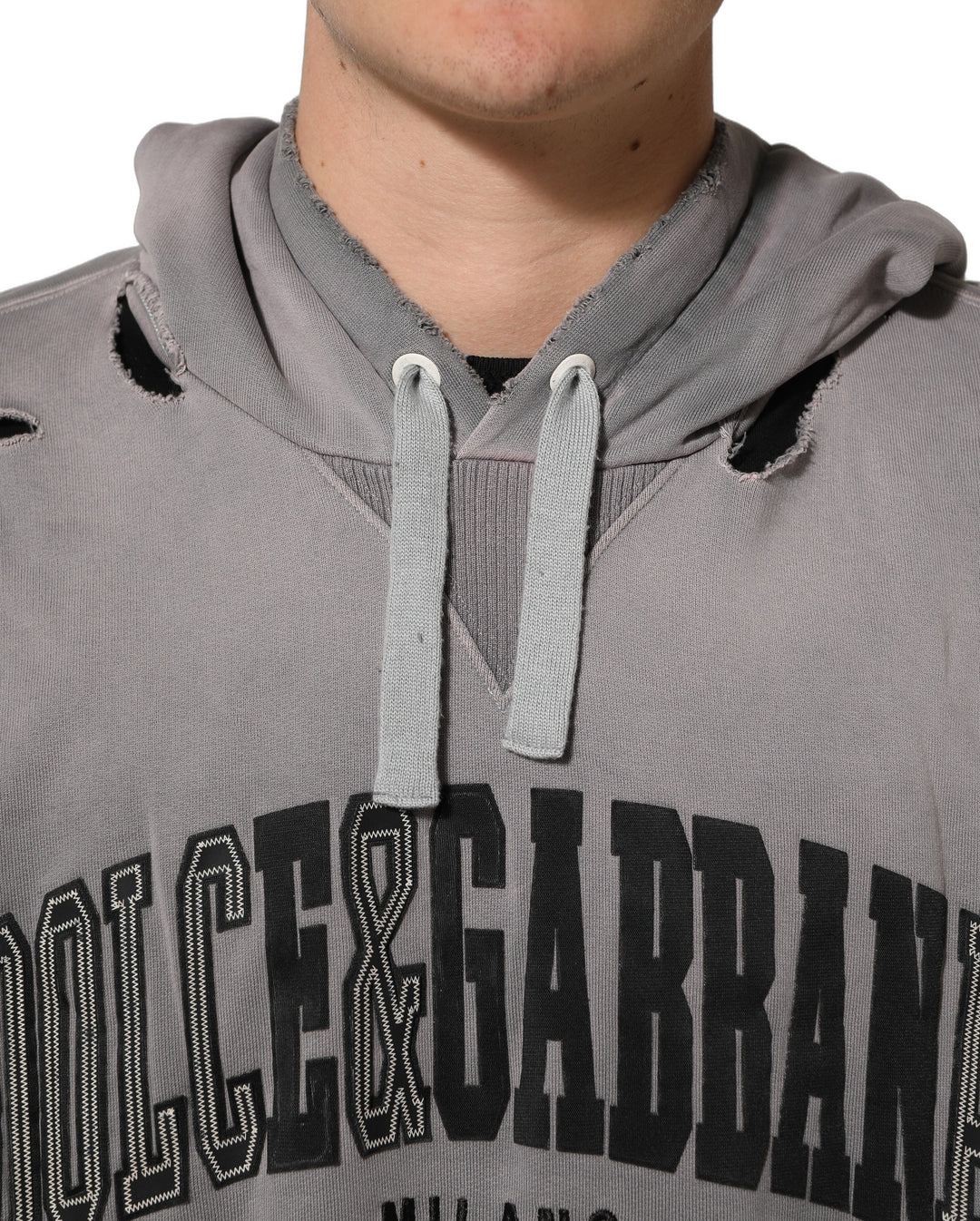Dolce &amp; Gabbana Gray Graphic Hooded Sweatshirt Men Sweater
