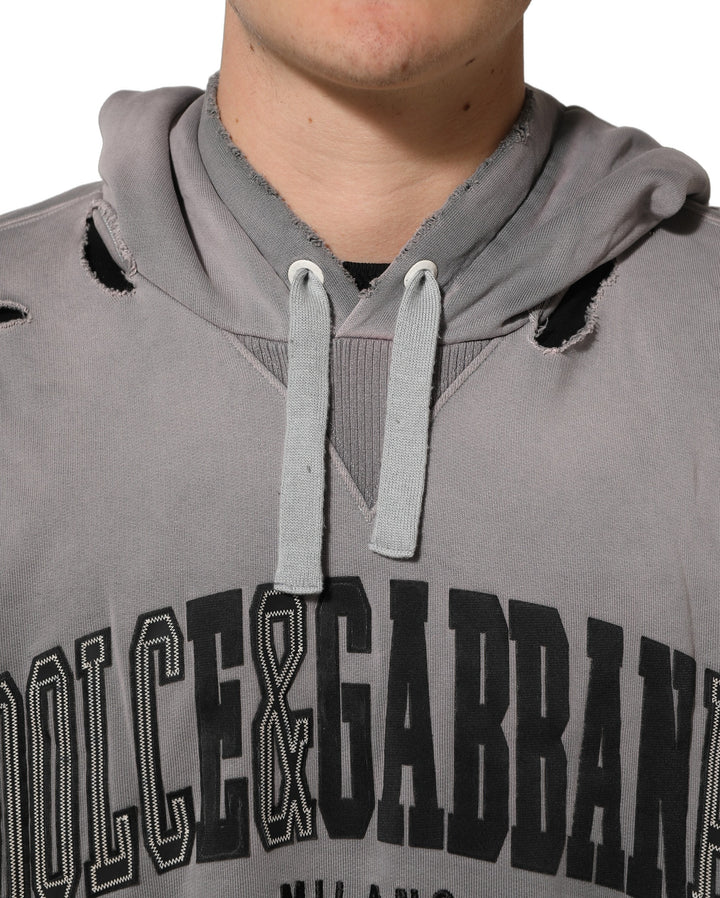 Dolce &amp; Gabbana Gray Graphic Hooded Sweatshirt Men Sweater