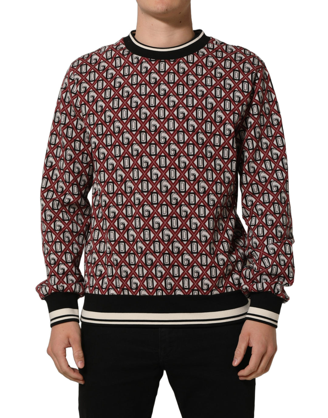 Dolce &amp; Gabbana Red Logo Cotton Jacquard Sweatshirt Sweater