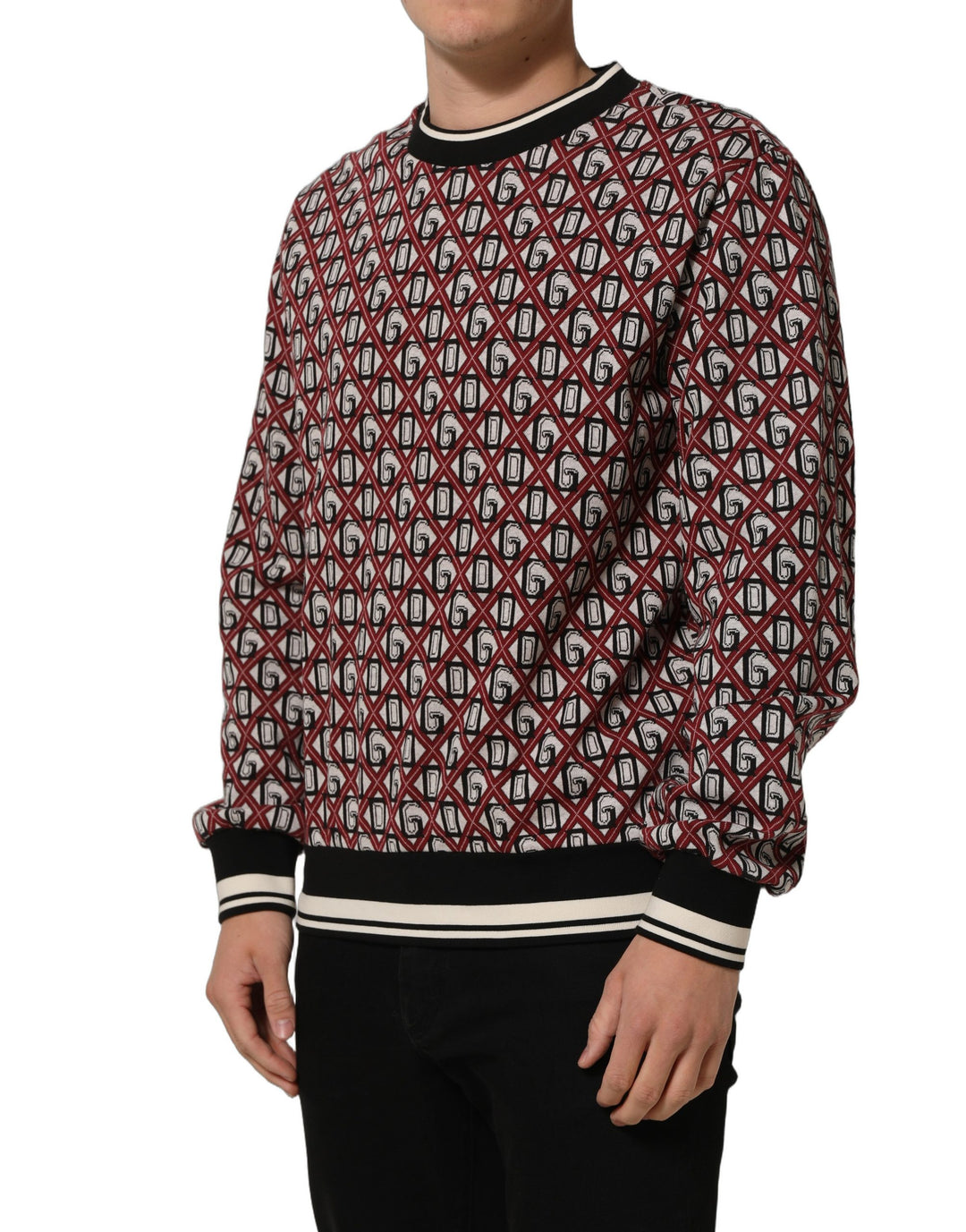 Dolce &amp; Gabbana Red Logo Cotton Jacquard Sweatshirt Sweater