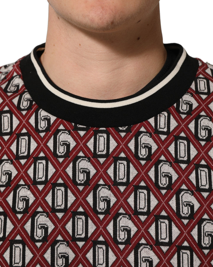 Dolce &amp; Gabbana Red Logo Cotton Jacquard Sweatshirt Sweater