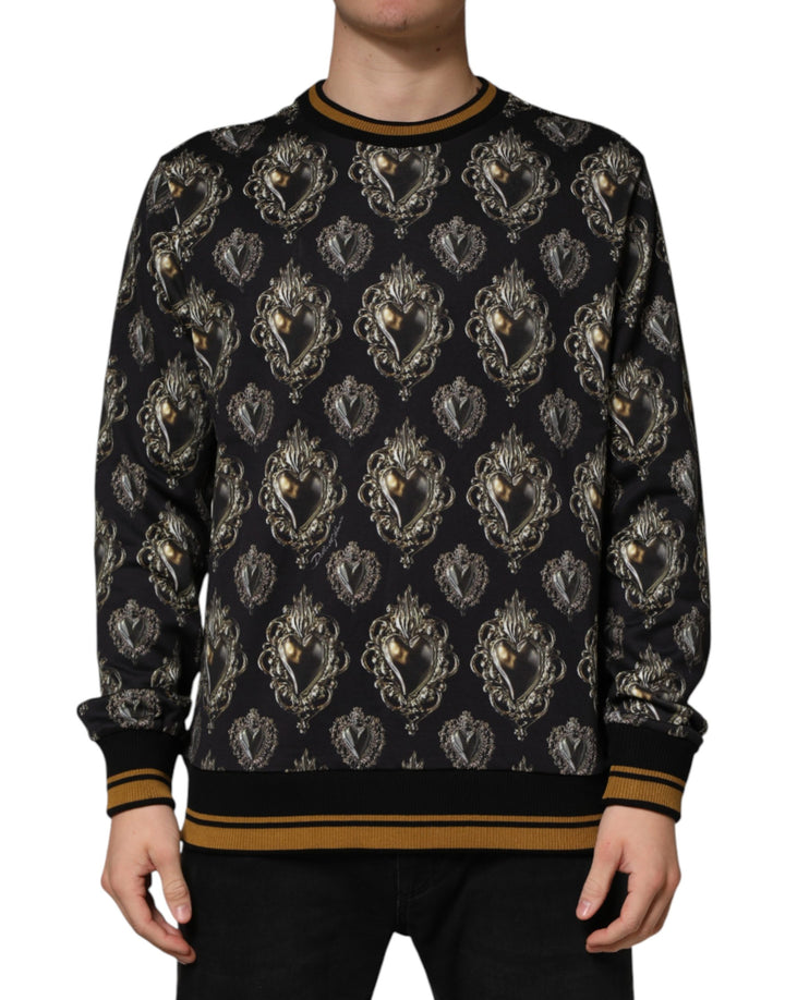 Dolce &amp; Gabbana Black Sacred Heart Cotton Sweatshirt Sweater