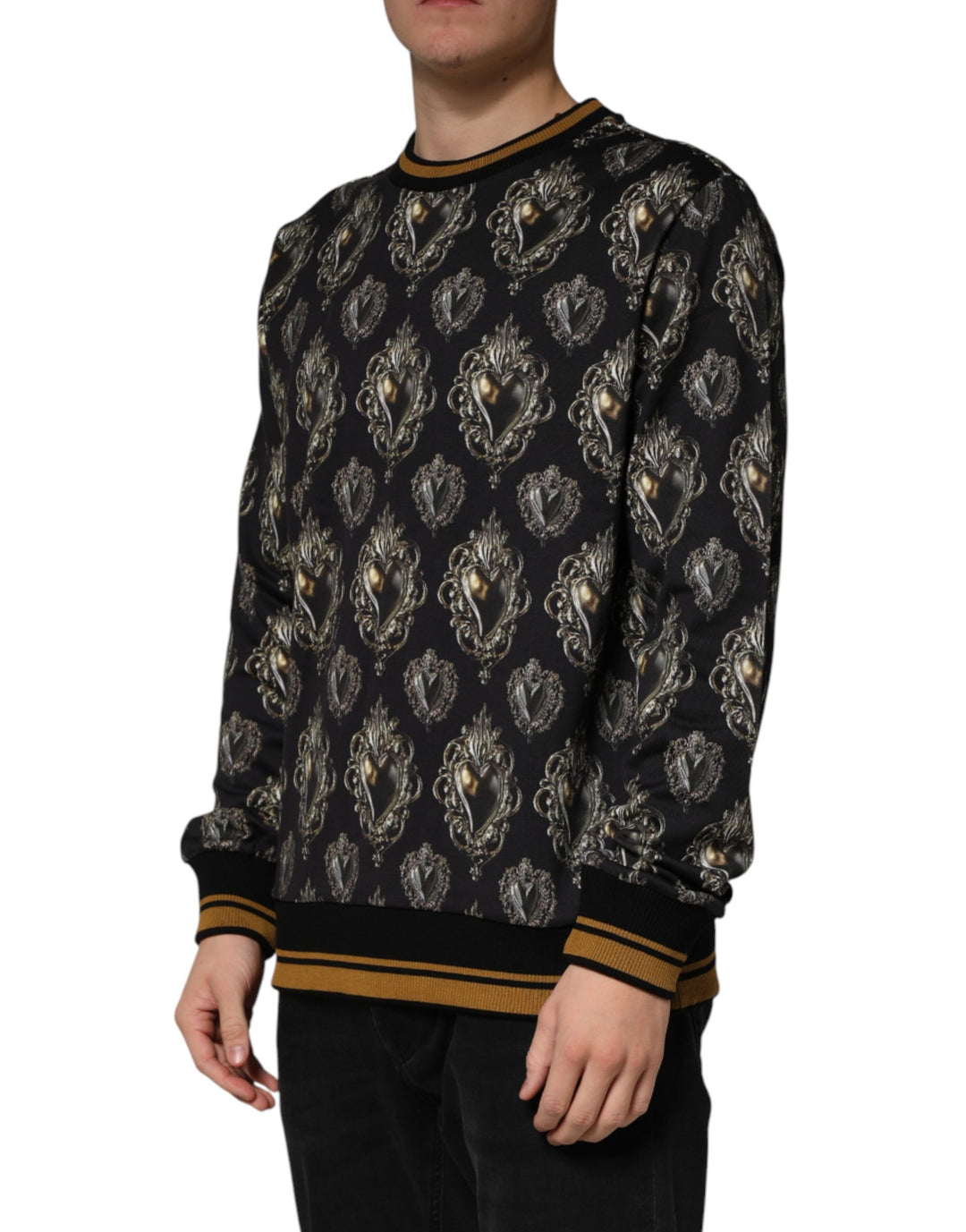 Dolce &amp; Gabbana Black Sacred Heart Cotton Sweatshirt Sweater