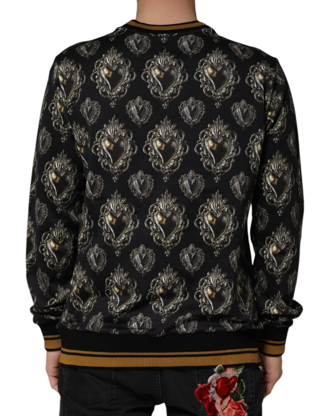 Dolce &amp; Gabbana Black Sacred Heart Cotton Sweatshirt Sweater