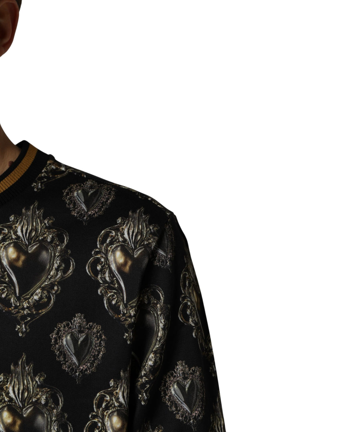 Dolce &amp; Gabbana Black Sacred Heart Cotton Sweatshirt Sweater