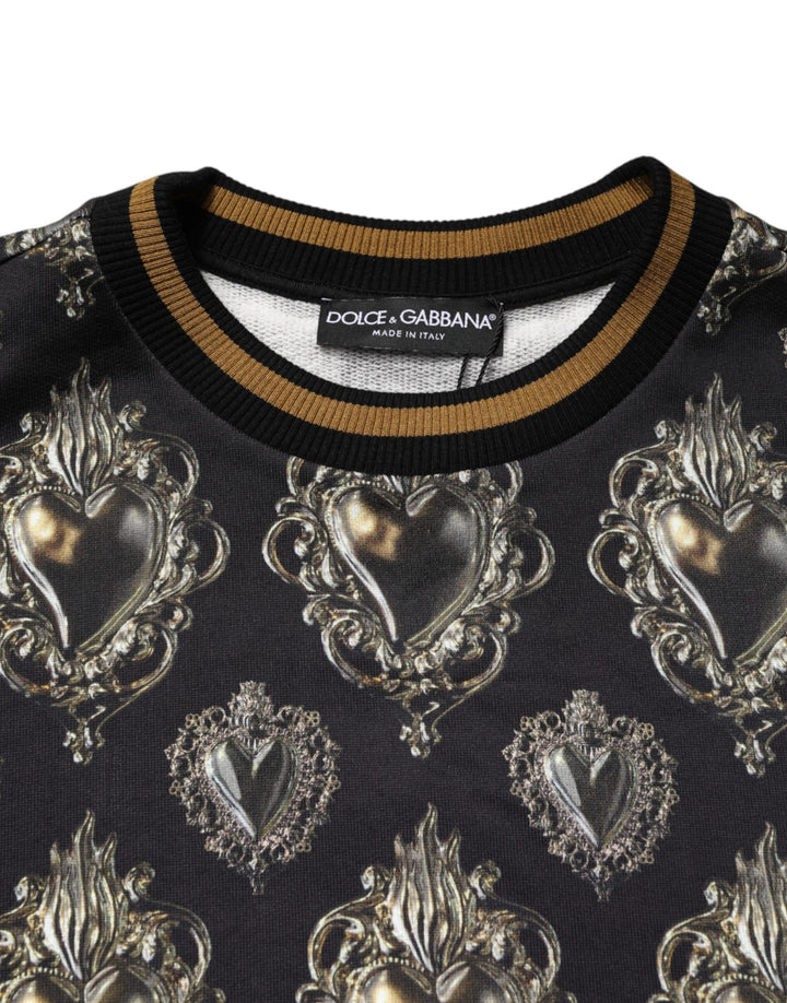 Dolce &amp; Gabbana Black Sacred Heart Cotton Sweatshirt Sweater