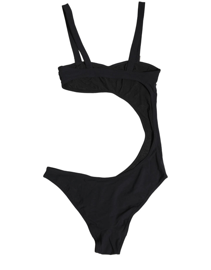 Dolce &amp; Gabbana Black Embellished Cutout Bandeau One Piece Swimwear