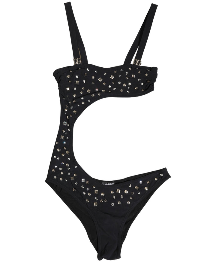 Dolce &amp; Gabbana Black Embellished Cutout Bandeau One Piece Swimwear