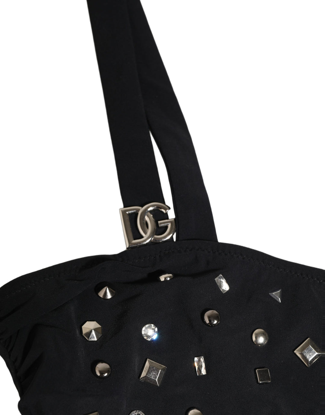 Dolce &amp; Gabbana Black Embellished Cutout Bandeau One Piece Swimwear