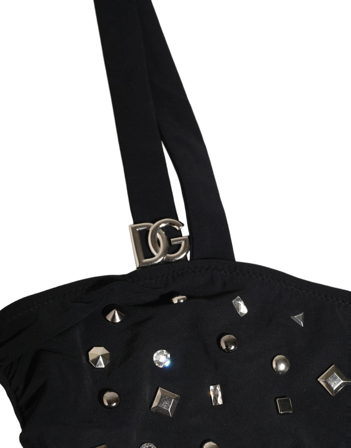 Dolce &amp; Gabbana Black Embellished Cutout Bandeau One Piece Swimwear