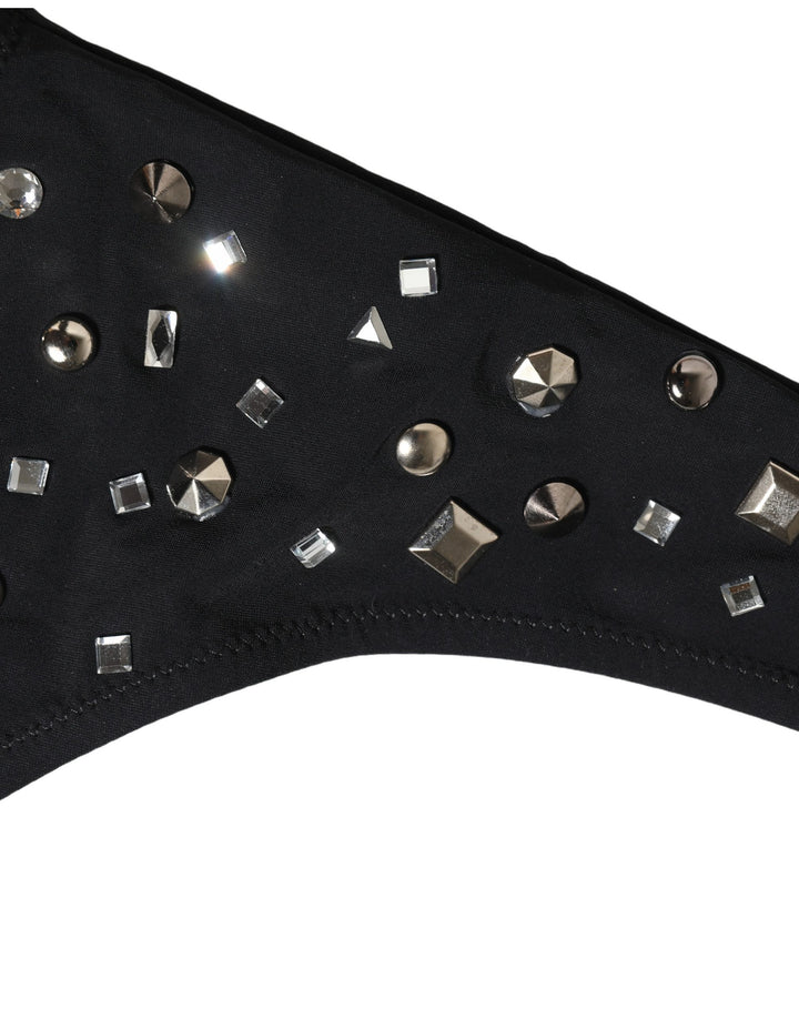 Dolce &amp; Gabbana Black Embellished Cutout Bandeau One Piece Swimwear