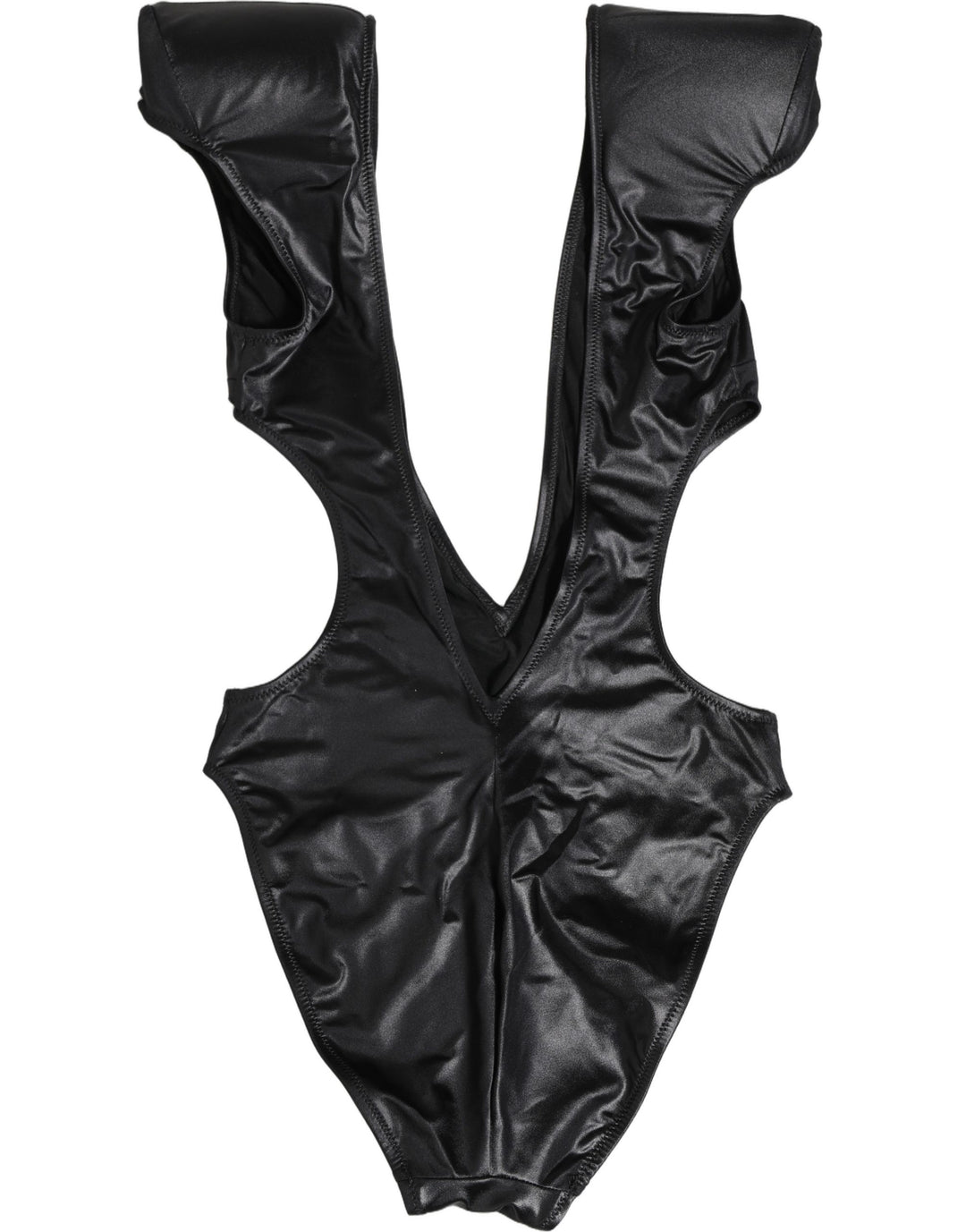 Dolce &amp; Gabbana Black Deep V-Neck Cutout One Piece Swimwear