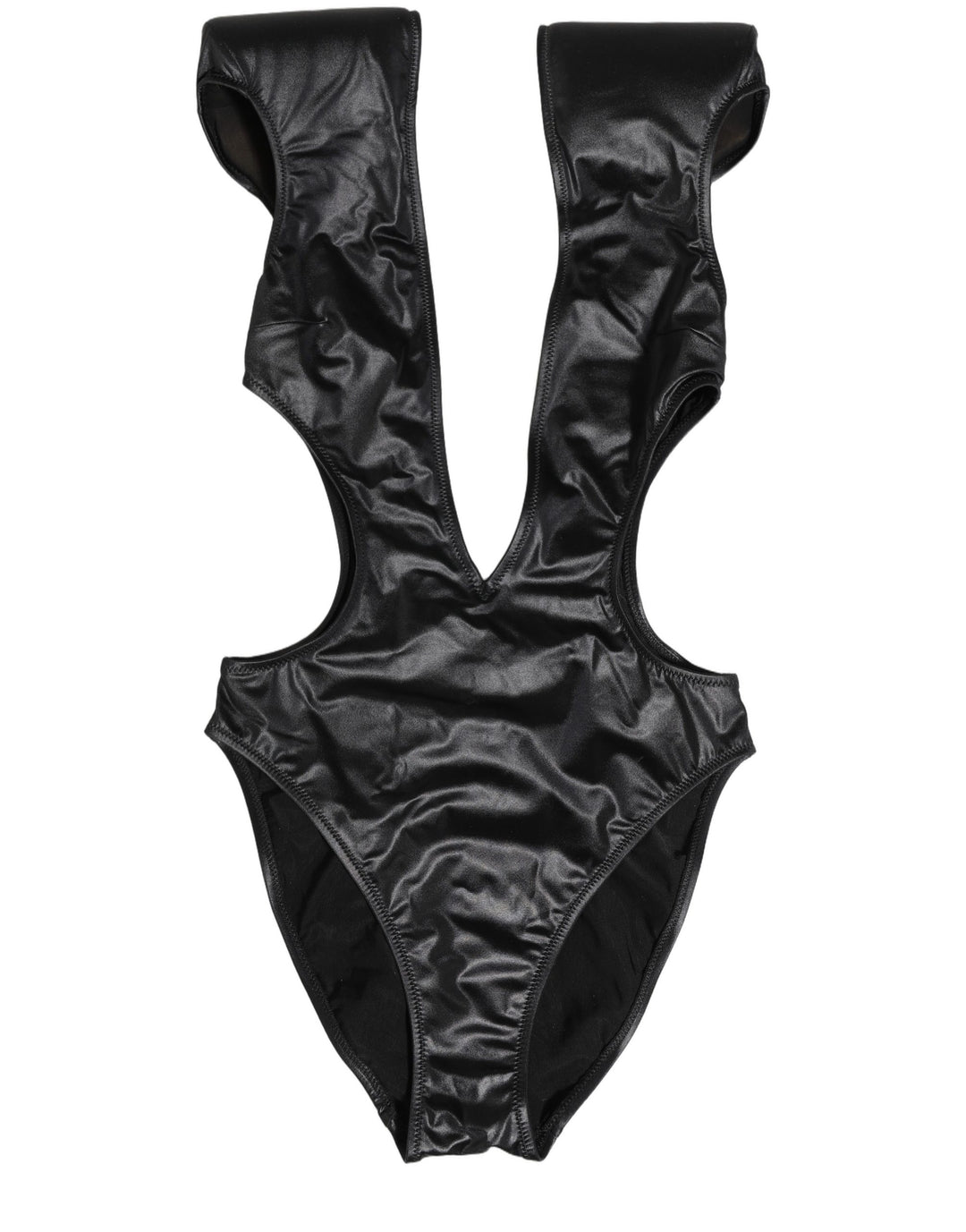 Dolce &amp; Gabbana Black Deep V-Neck Cutout One Piece Swimwear