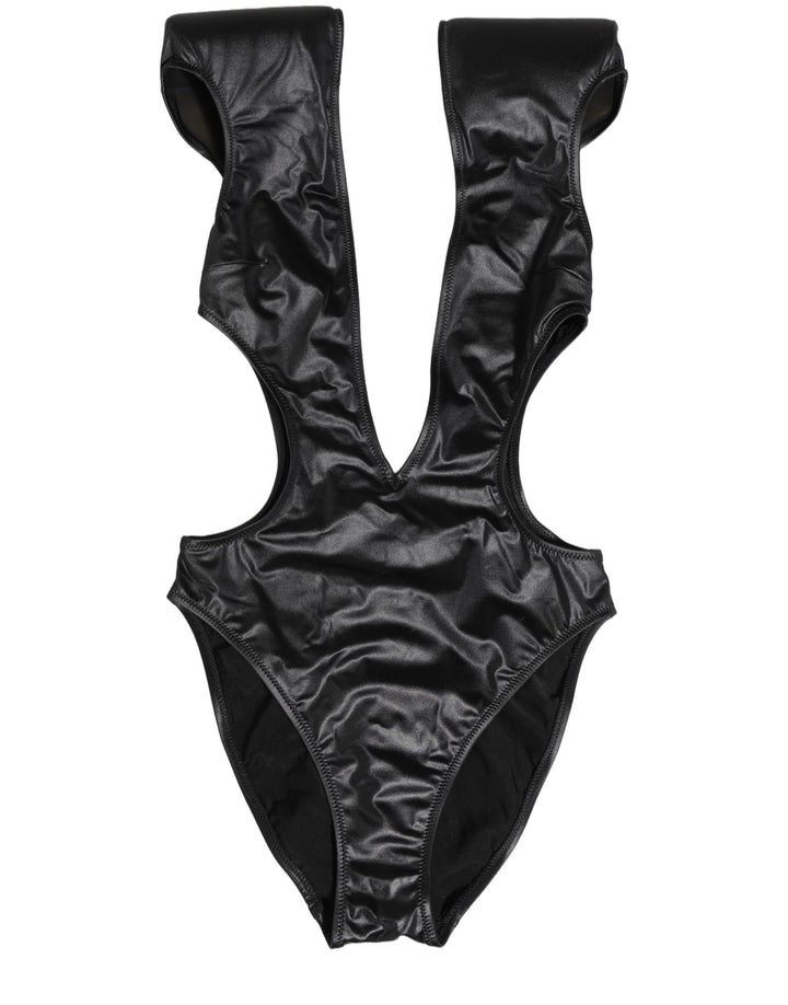Dolce &amp; Gabbana Black Deep V-Neck Cutout One Piece Swimwear