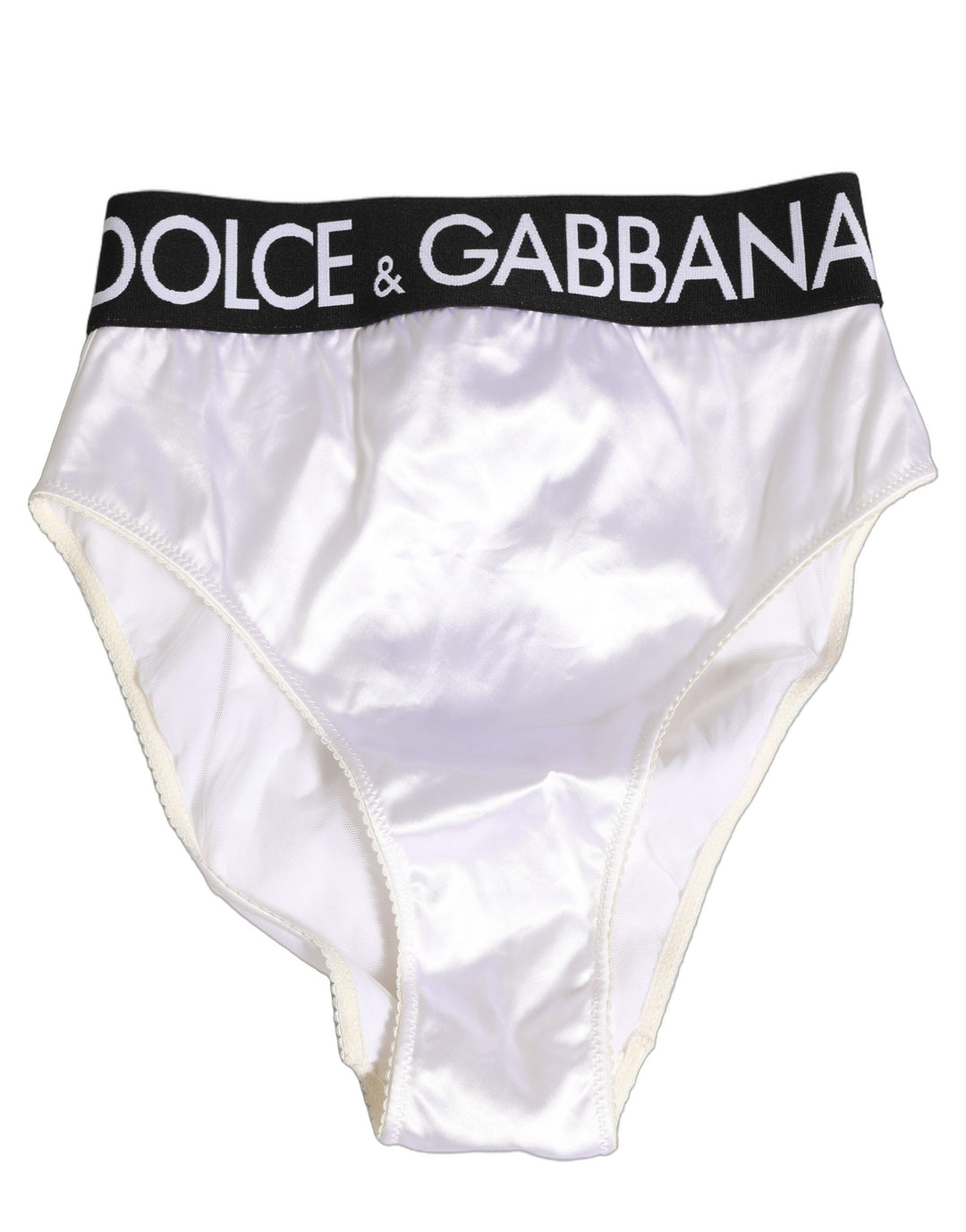 Dolce &amp; Gabbana White Satin High-Waist Brief Logo Women Underwear