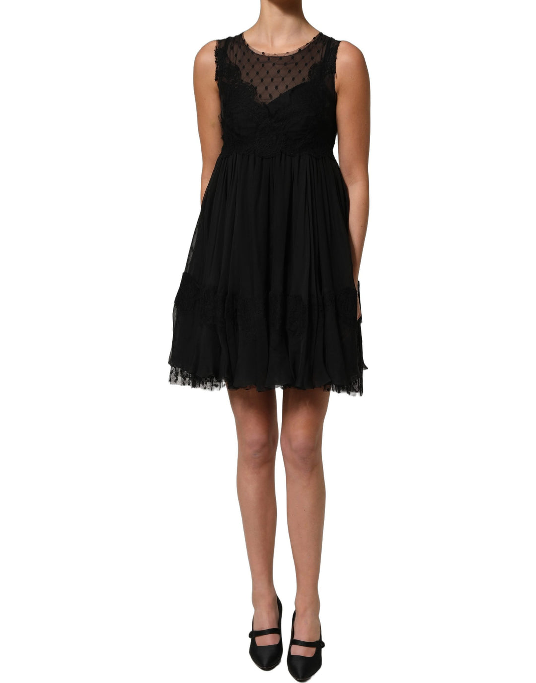 Dolce &amp; Gabbana Black Lace Trim Sleeveless A-line Mini Dress