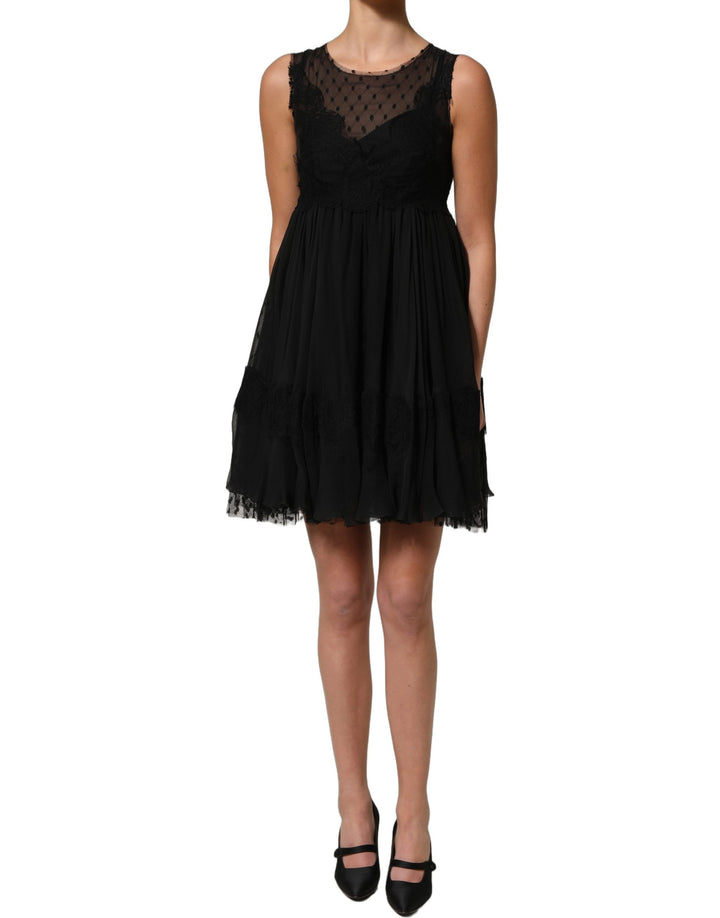 Dolce &amp; Gabbana Black Lace Trim Sleeveless A-line Mini Dress