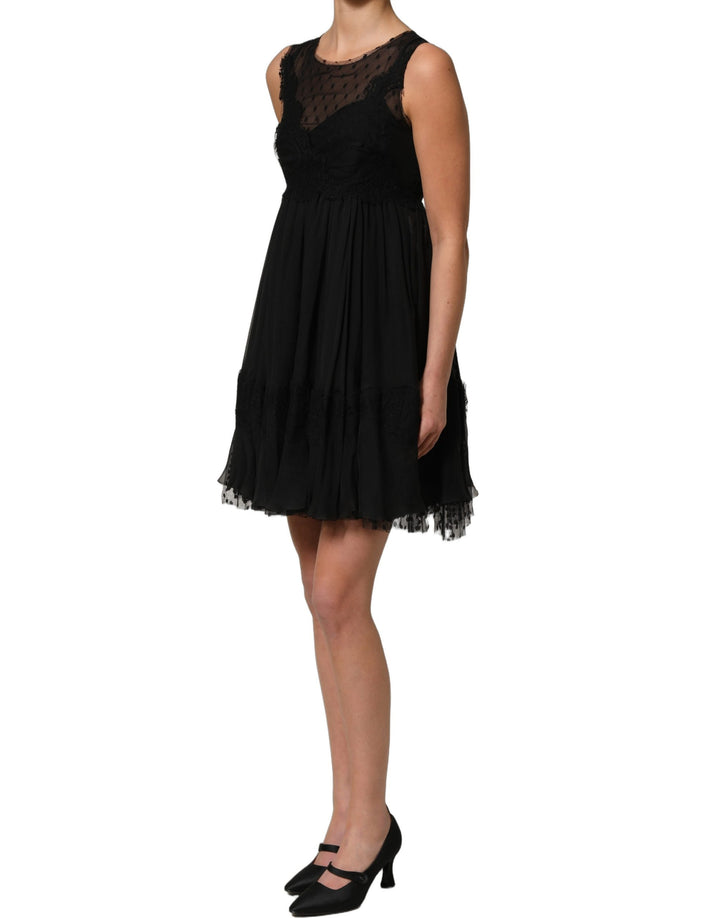 Dolce &amp; Gabbana Black Lace Trim Sleeveless A-line Mini Dress