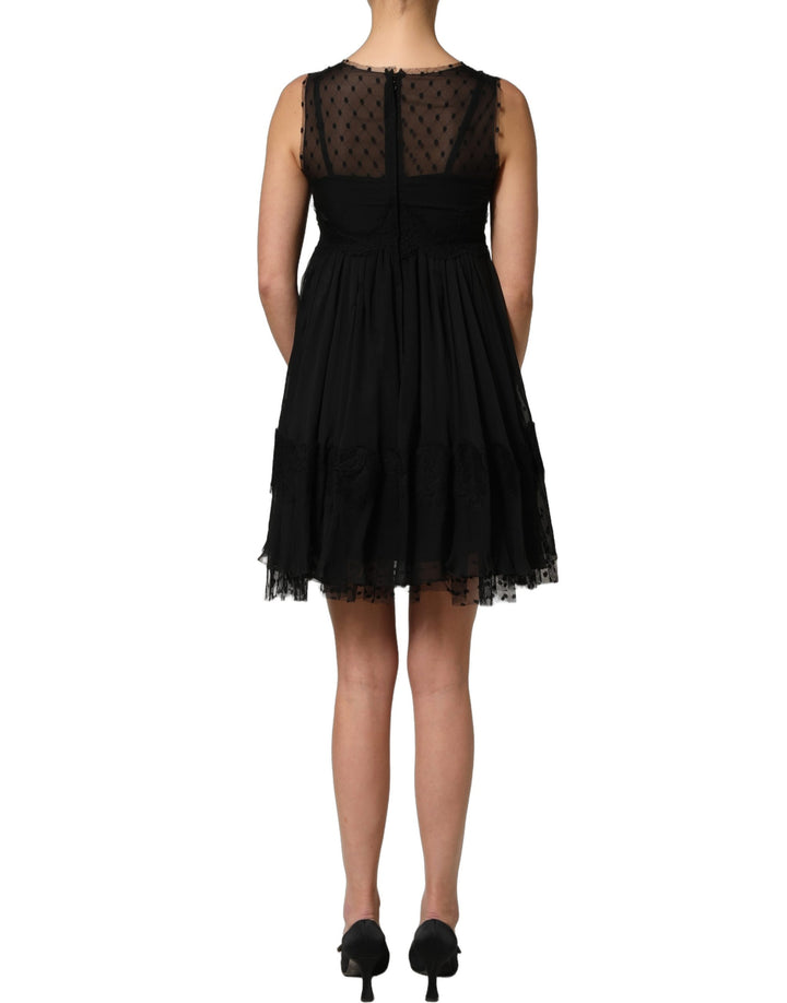 Dolce &amp; Gabbana Black Lace Trim Sleeveless A-line Mini Dress