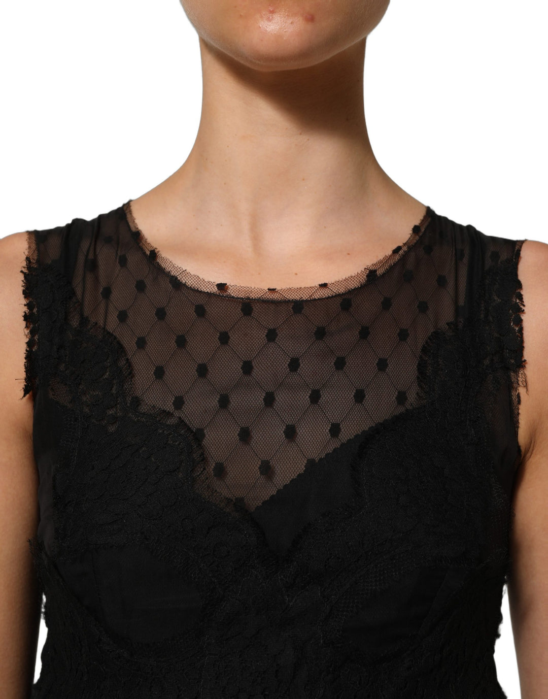 Dolce &amp; Gabbana Black Lace Trim Sleeveless A-line Mini Dress