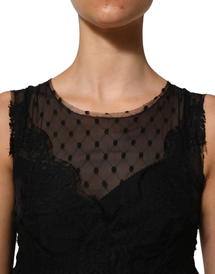 Dolce &amp; Gabbana Black Lace Trim Sleeveless A-line Mini Dress