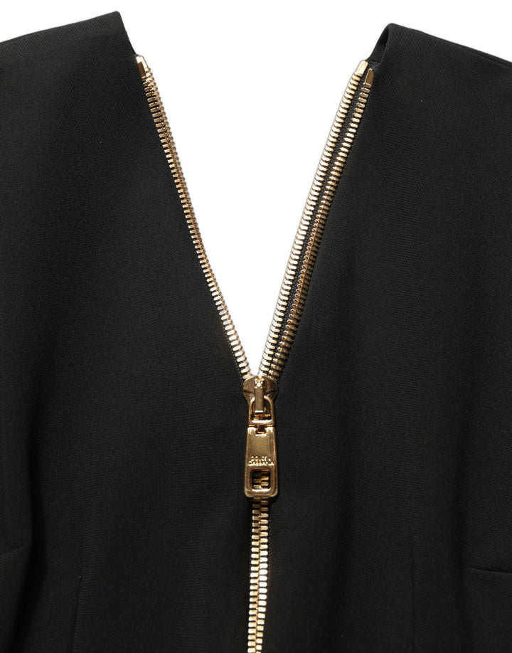 Dolce &amp; Gabbana Black Long Sleeves Front Zipper Midi Dress