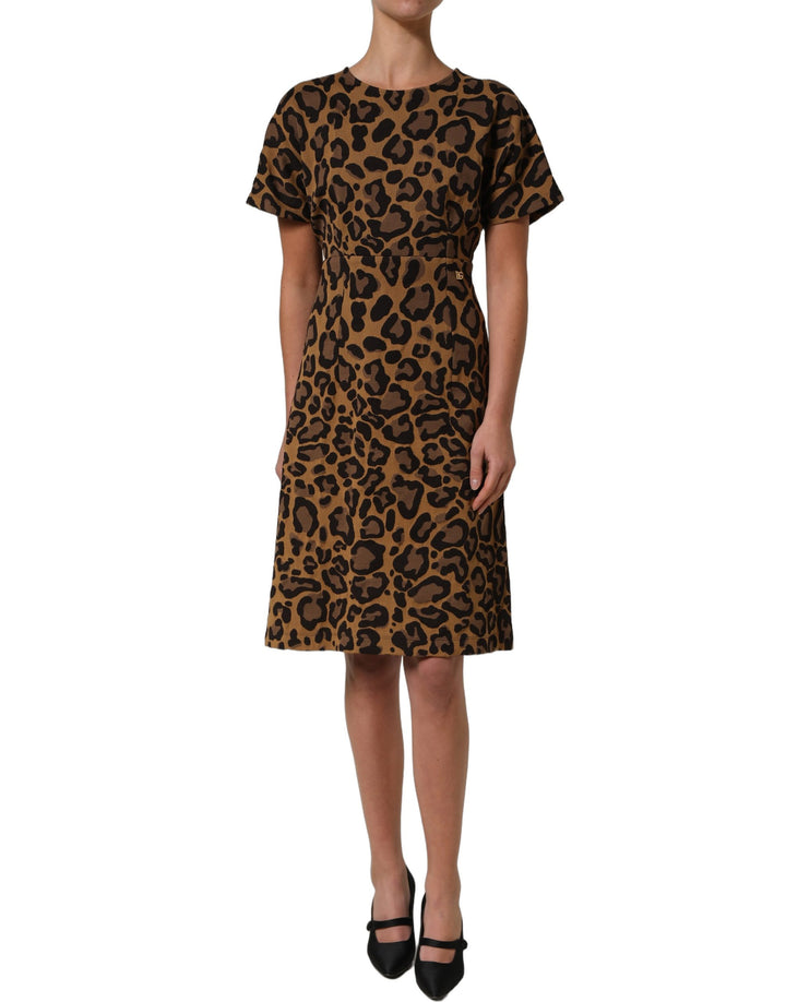 Dolce &amp; Gabbana Brown LeopardPrint Flared A-line Mini Dress
