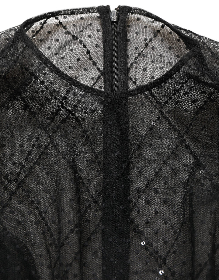 Dolce &amp; Gabbana Black Mesh Lace Long Sleeved Maxi Gown Dress