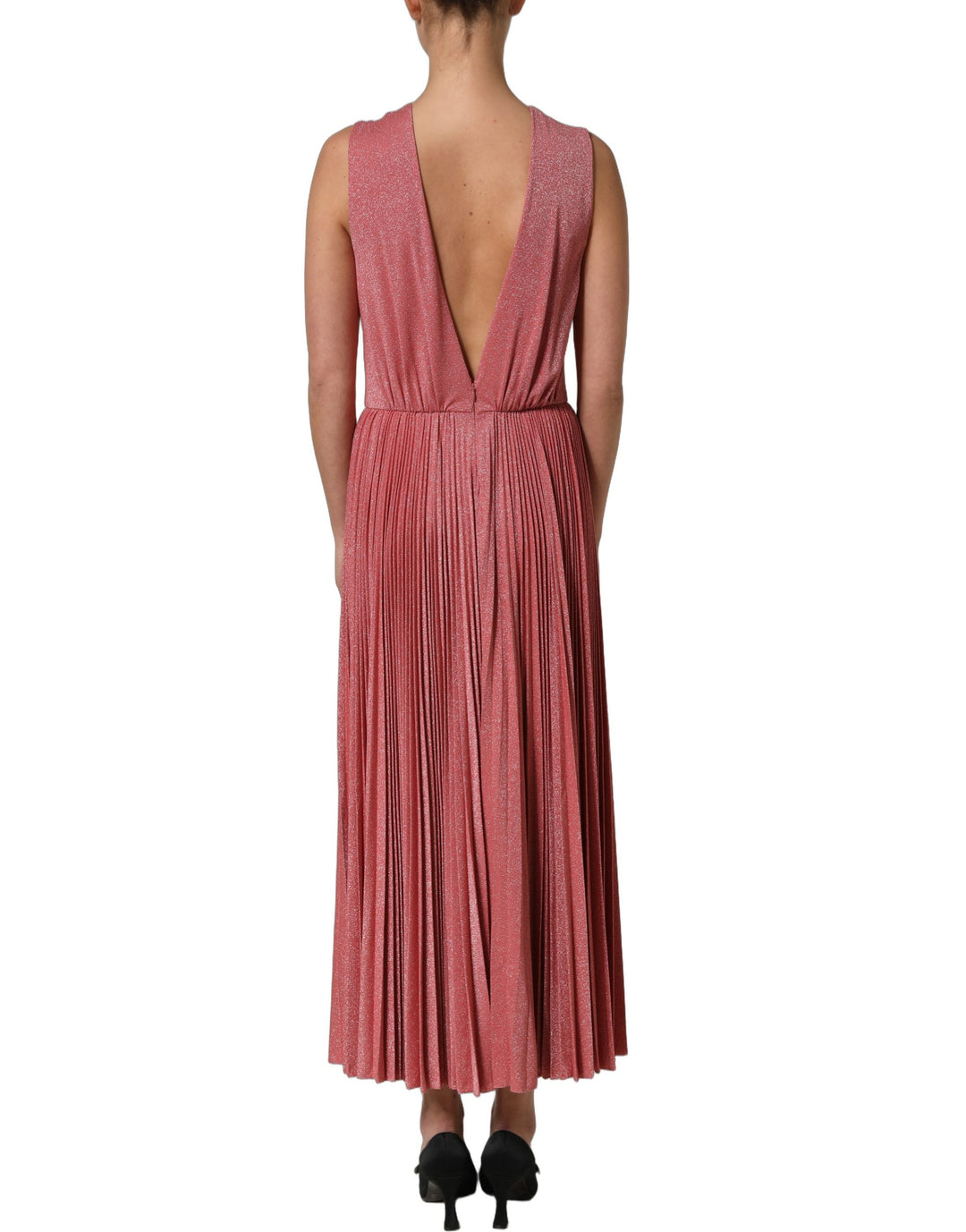 Dolce &amp; Gabbana Coral Pink Pleated Sleeveless Max Dress