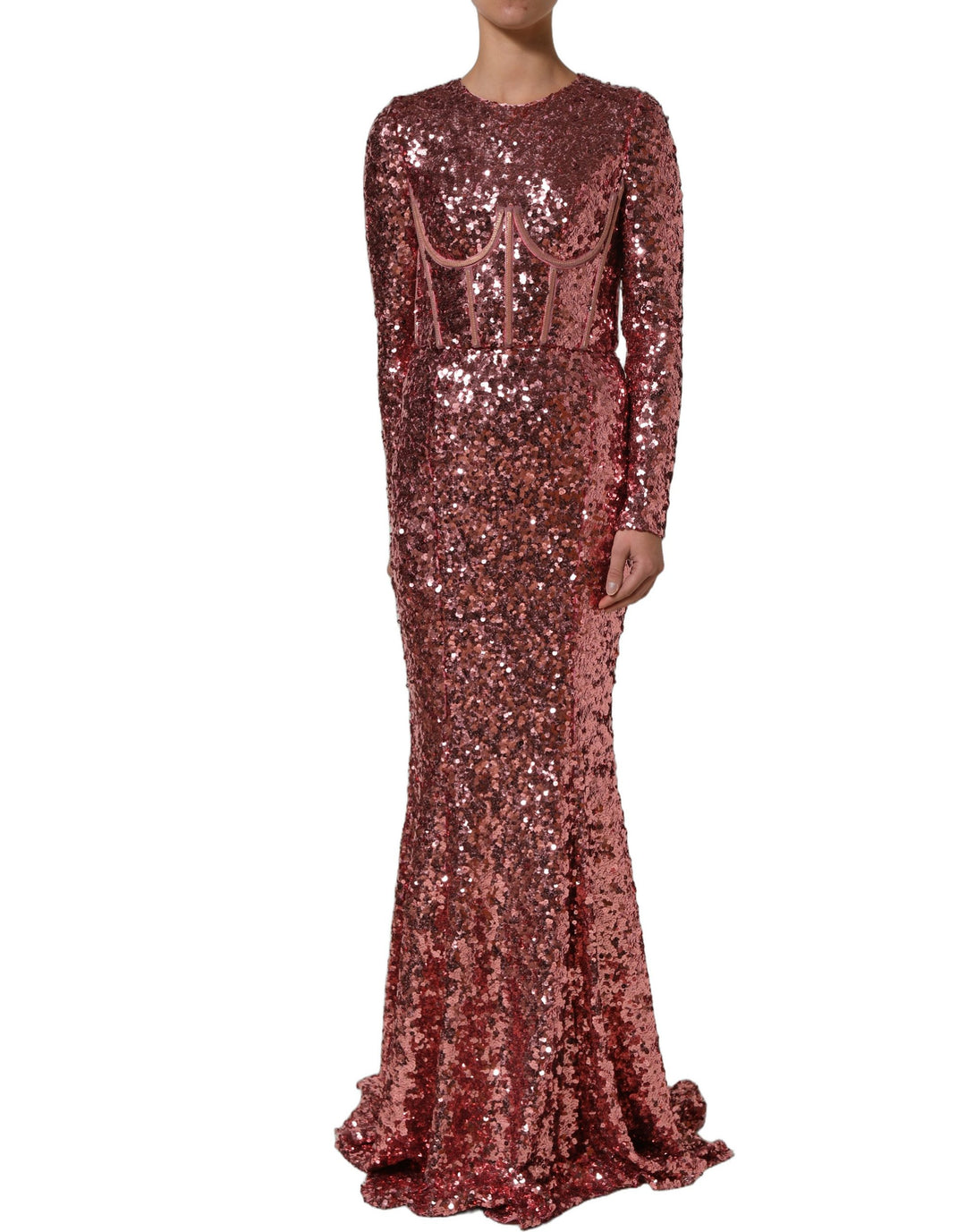 Dolce &amp; Gabbana Pink Long Sequined Corset Detailing Gown Dress