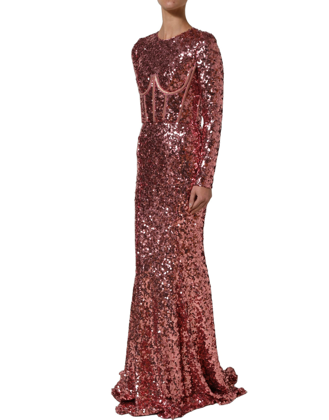 Dolce &amp; Gabbana Pink Long Sequined Corset Detailing Gown Dress