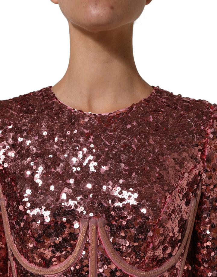Dolce &amp; Gabbana Pink Long Sequined Corset Detailing Gown Dress