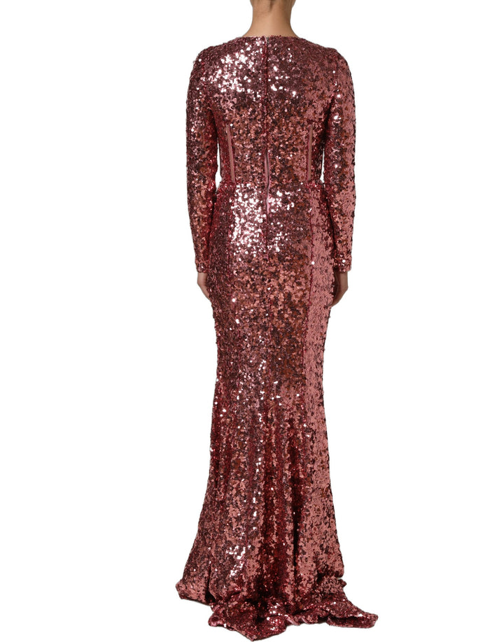 Dolce &amp; Gabbana Pink Long Sequined Corset Detailing Gown Dress