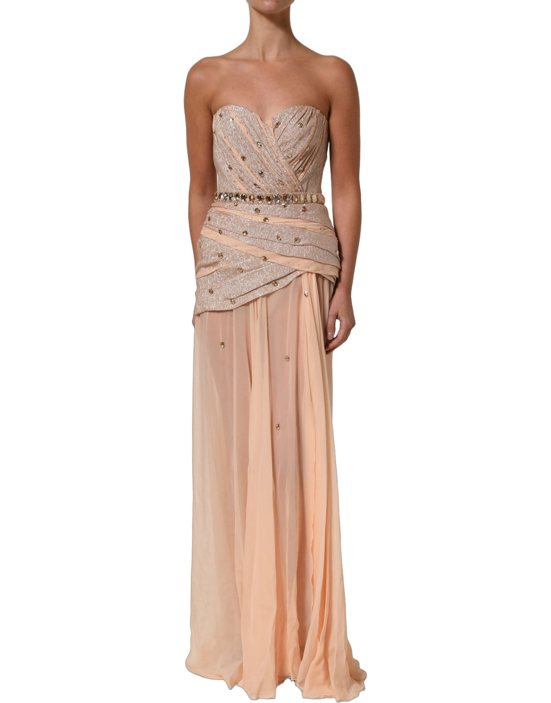 Dolce &amp; Gabbana Nude Embellished Strapless Evening Gown Dress