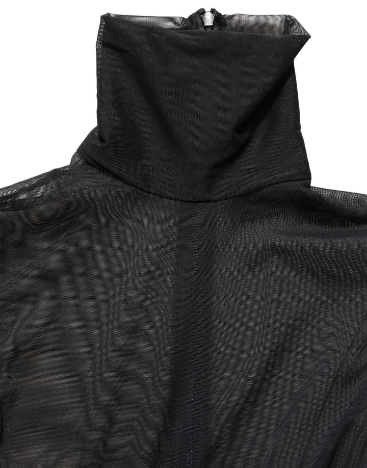 Dolce &amp; Gabbana Black Sheer Mesh Jumpsuit Turtleneck Dress