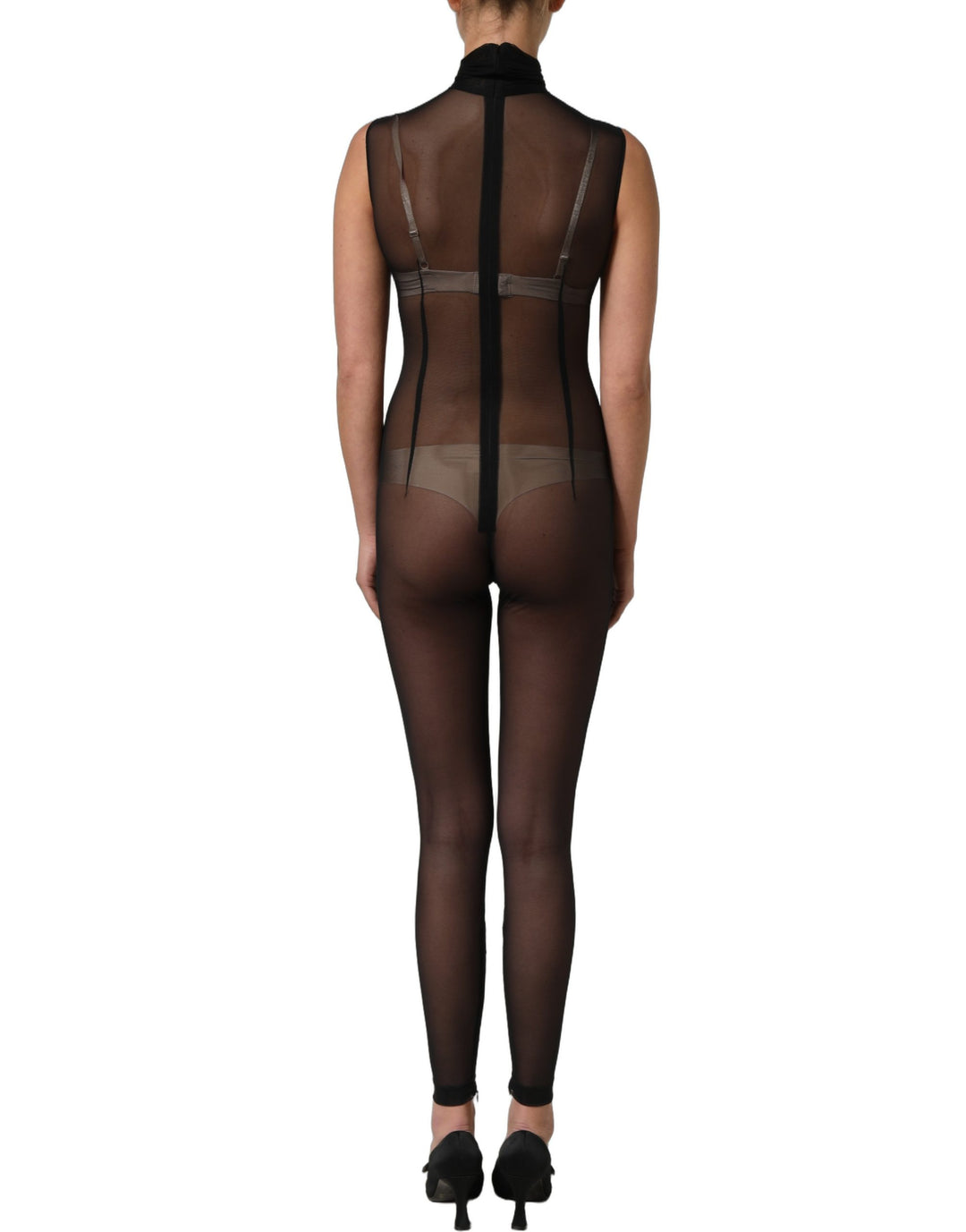Dolce &amp; Gabbana Black Sheer Mesh Jumpsuit Turtleneck Dress